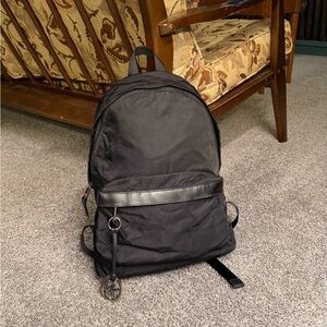 Michael Kors Black Nylon Backpack with Leather Trim and MK Charm